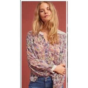 Anthropologie Ranna Gill Palisade Embroidered Floral Top Size L